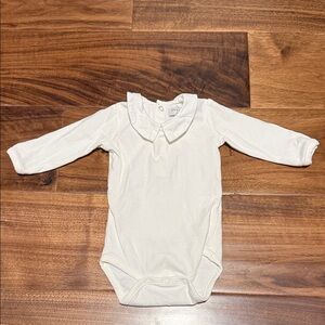 White Long-Sleeve Baby One-Piece with Peter Pan Collar